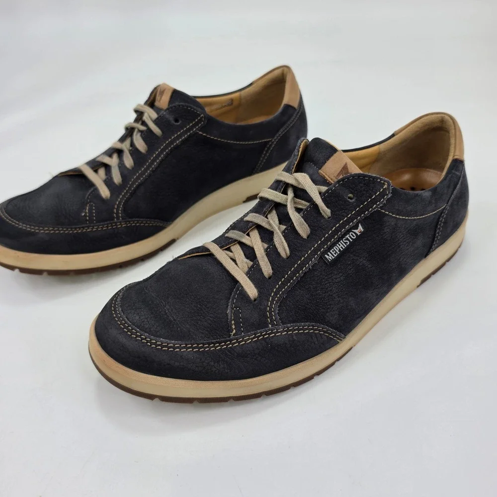Mephisto Men Sneaker Bradley Navy Blue Leather US 10.5 Air-Relax Walking Shoe